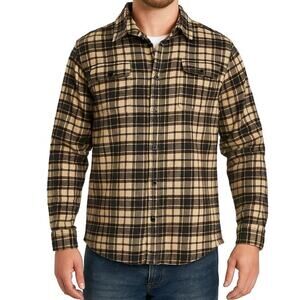 JACHS Heavyweight Tan Brown Plaid Flannel Shacket Men’s Medium